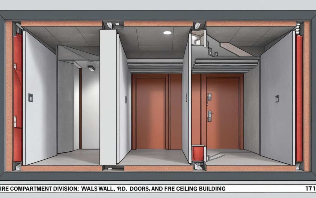 Illustration av brandcellsindelning i byggnad enligt principen om brandcellsgränser.