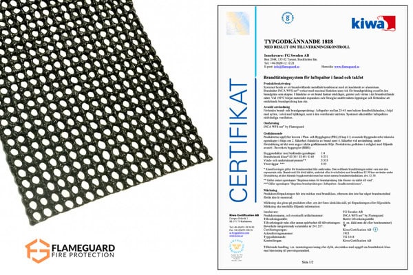 INCA WFS net® och typgodkännande TG 1818 – brandstopp för ventilerade luftspalter i takfot och fasad.