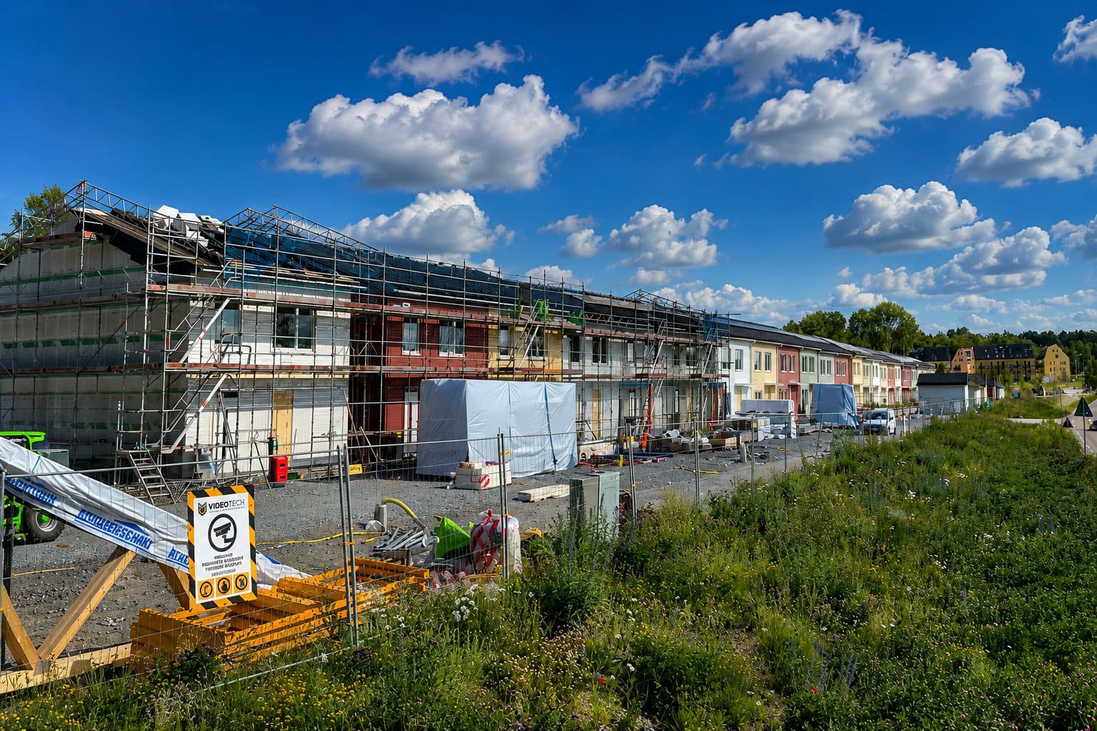 Flerbostadshus under uppförande där brandskydd i ventilerade luftspalter behöver verifieras genom provning, dokumentation och projektering